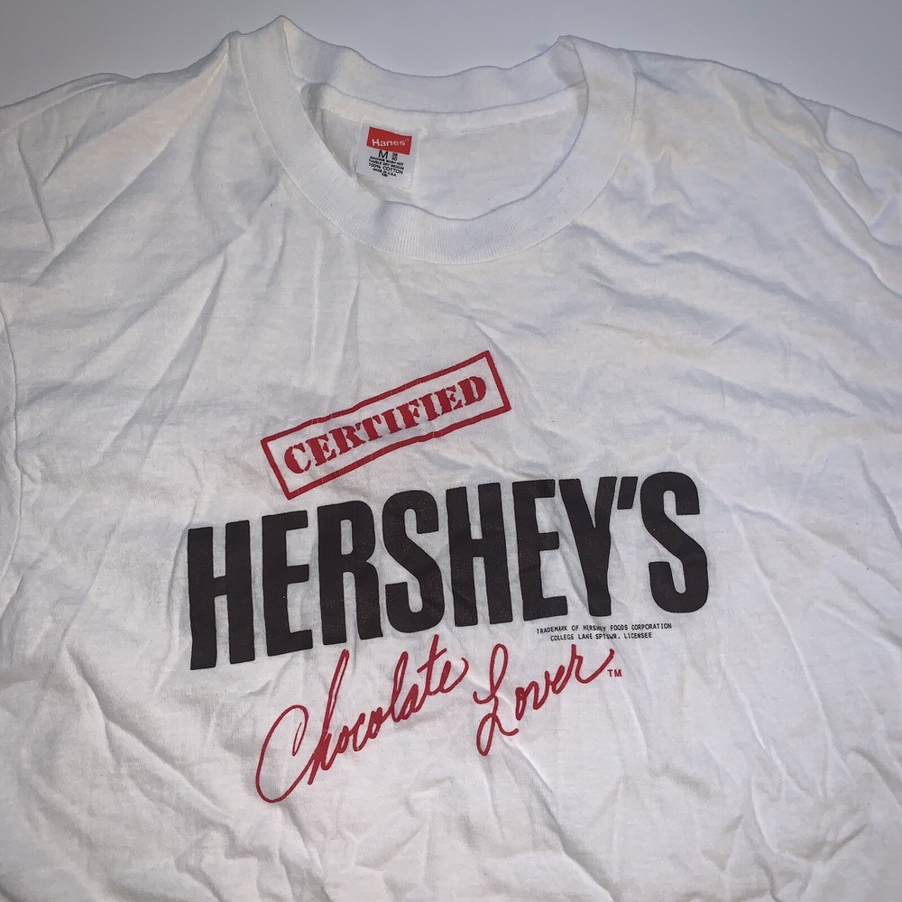 VTG 90s Hersheys Chocolate Lovers Single Stitch T Shirt Hanes White Men Medium